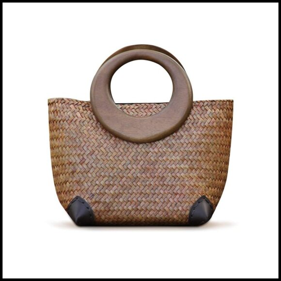 Hand-Woven Rattan Tote Bag Boho Chic Retro Travel Beach Summer Essential